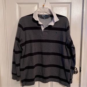 Men’s Polo by Ralph Lauren, Charcoal and Black  striped.